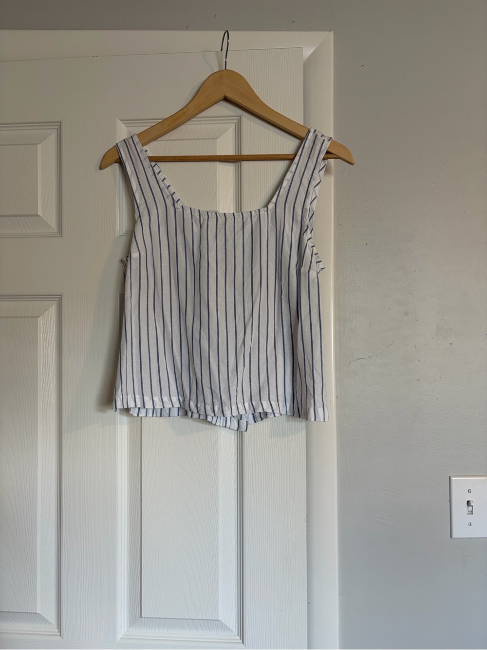 Time and Tru White Tank Top with Blue Vertical Stripes